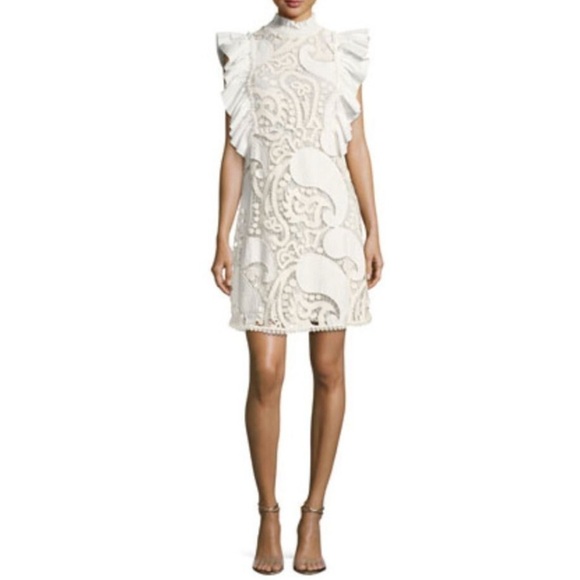 K1. See by Chloe White Ruffle Smocked Lace Dress Paisley Ruffle - Picture 1 of 11